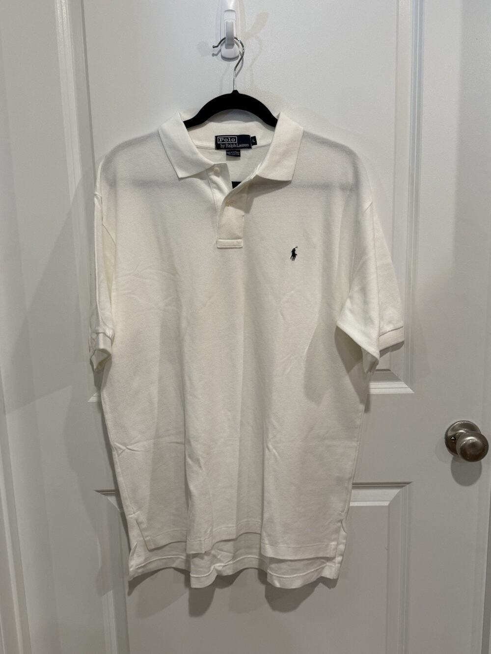 Ralph Lauren Polo Shirt Mens Sz L White Short Sleeve Blue Pony Casual Rugby